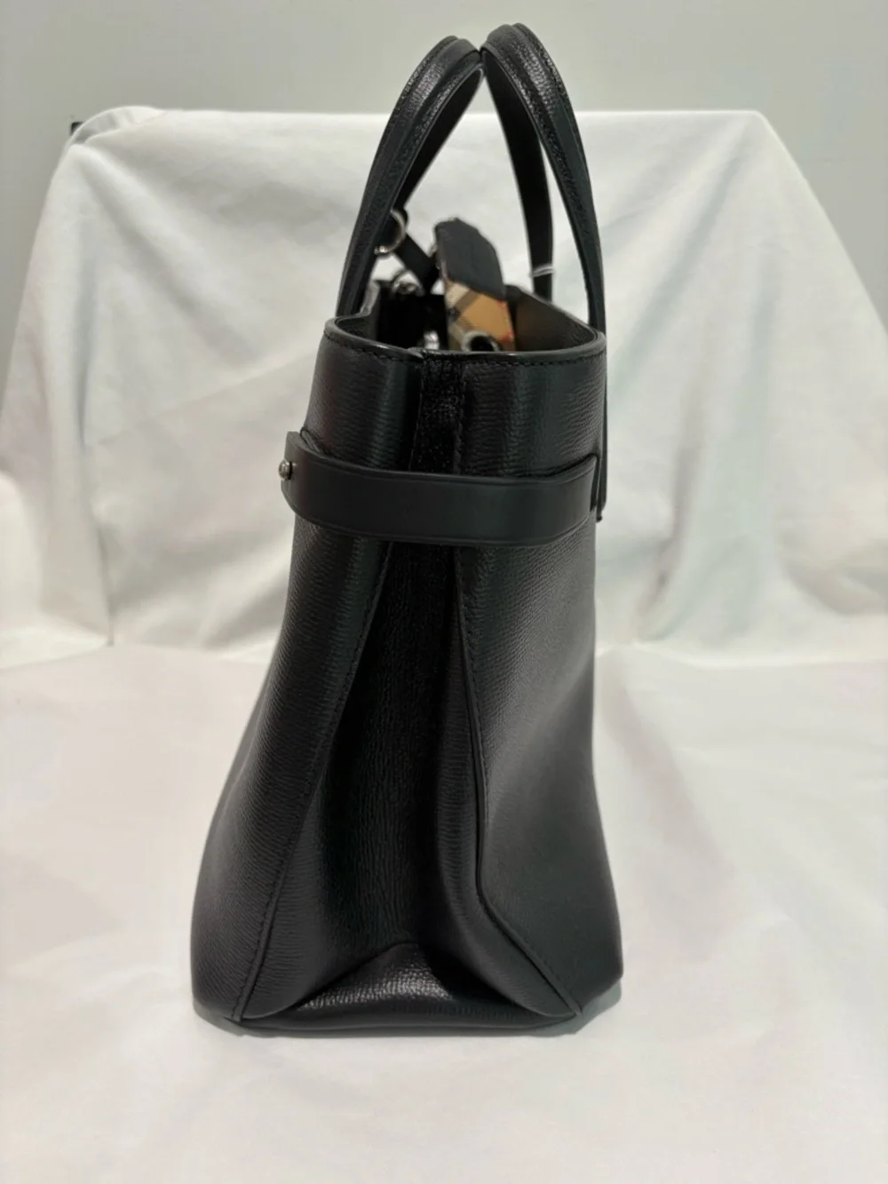 Authentic Burberry Black Banner Derby Leather Tote bag New w/ Dust Bag & Cards - Picture 5 of 14